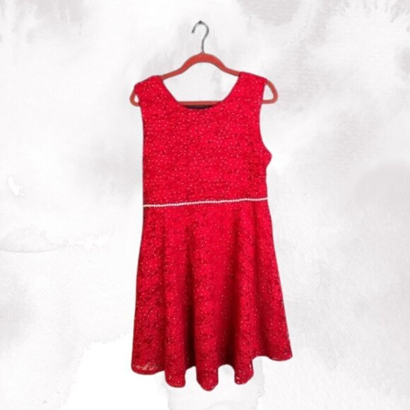 Speechless Other - Speechless Girls Plus Size 20.5 Red Party Dress Rhinestone Sleeveless Tie XXL